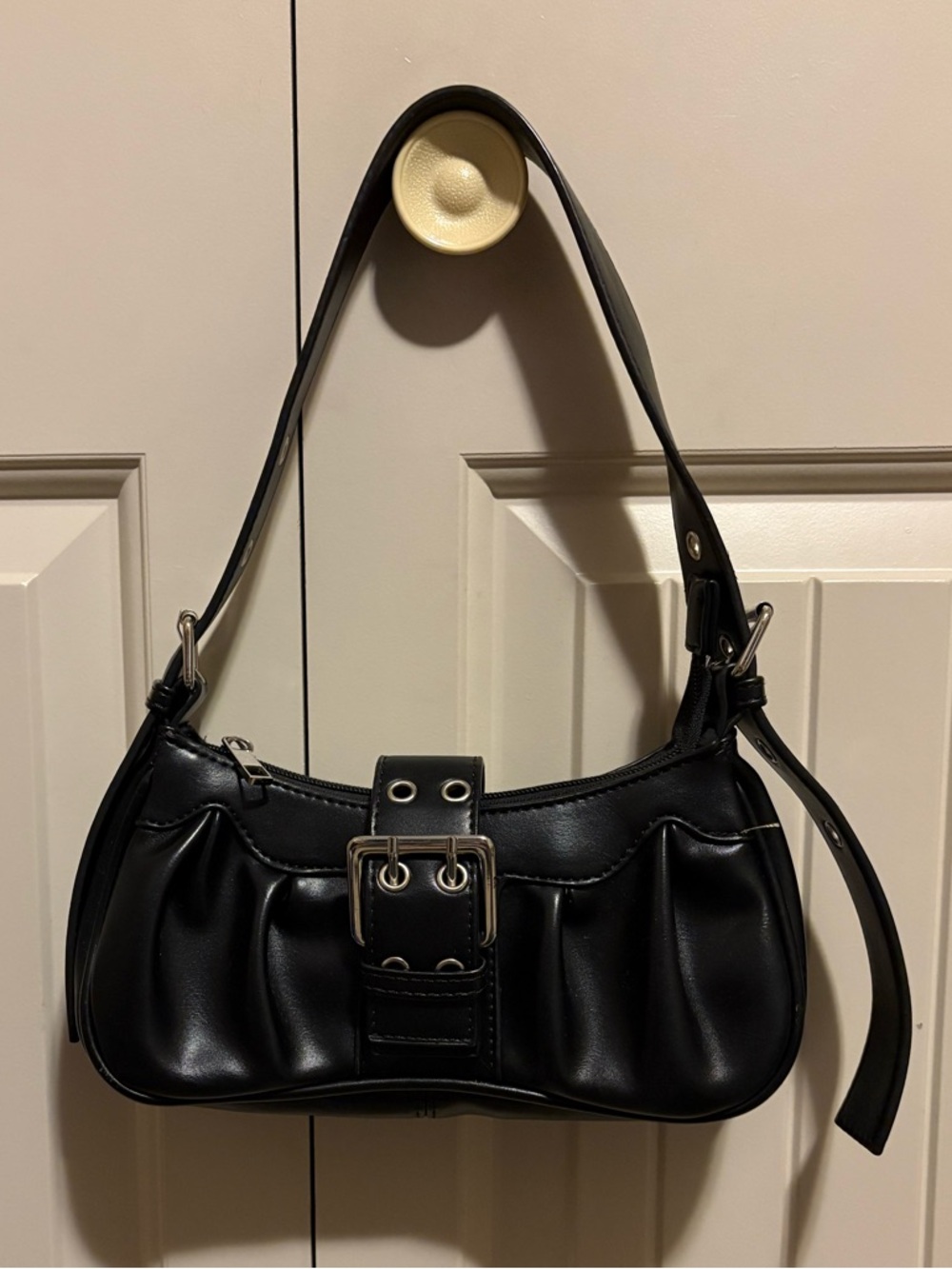 Pretty Little Thing black eyelet buckle purse